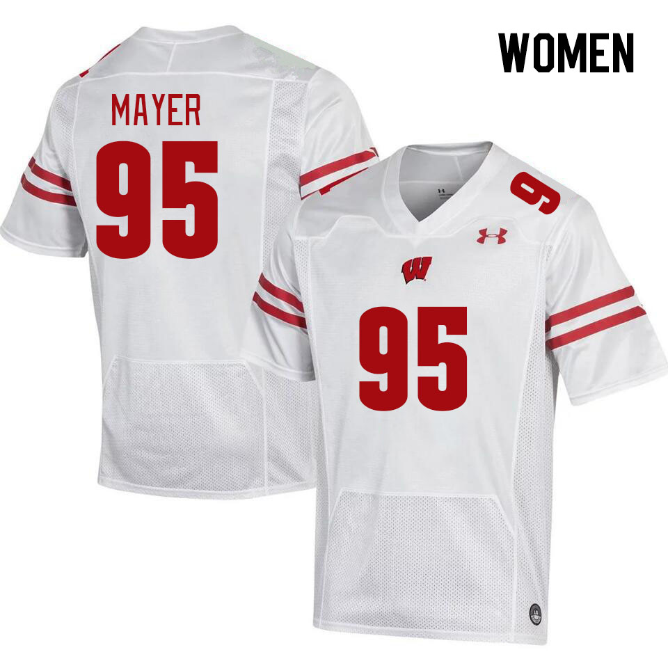 Women #95 Jordan Mayer Winsconsin Badgers College Football Jerseys Stitched Sale-White - Click Image to Close